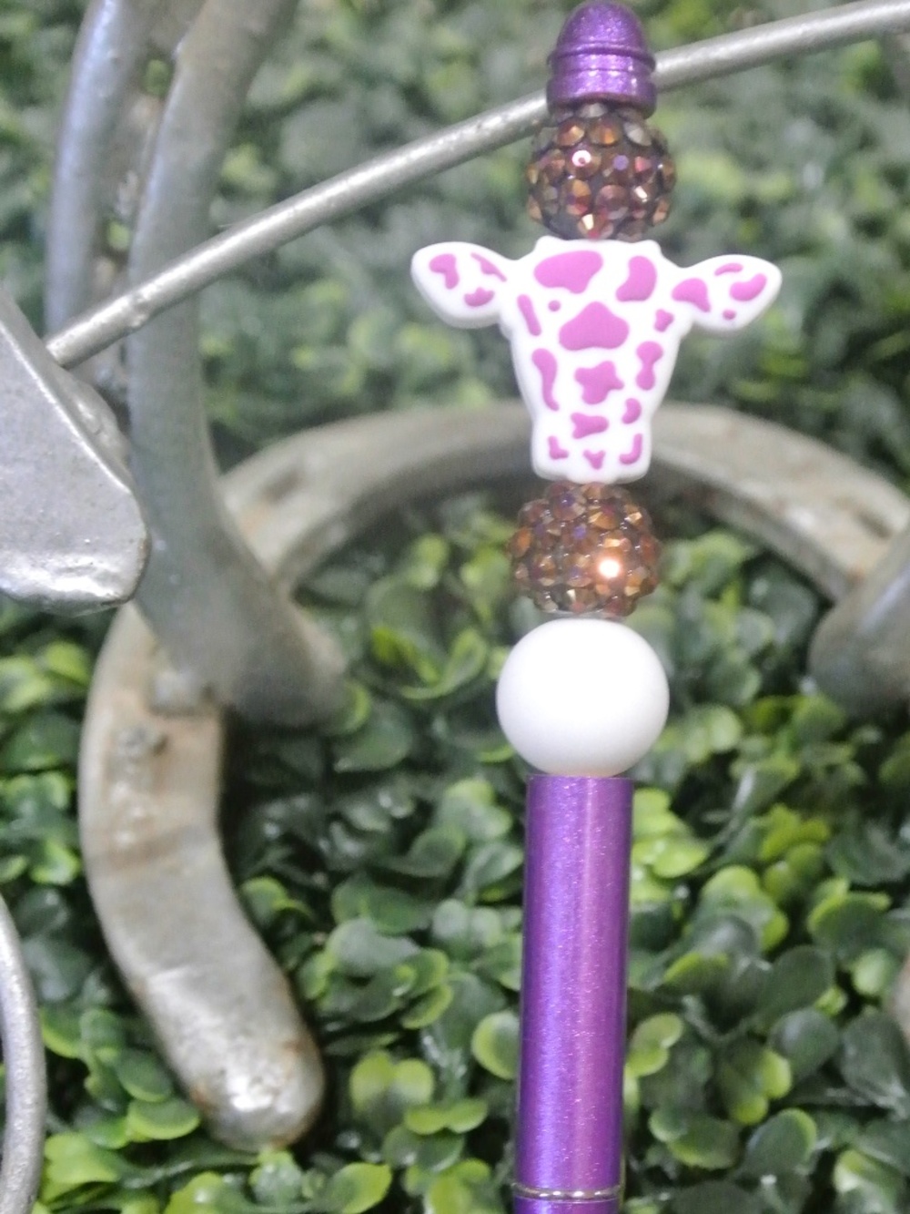 PURPLE COW HANDMADE BEADED PEN